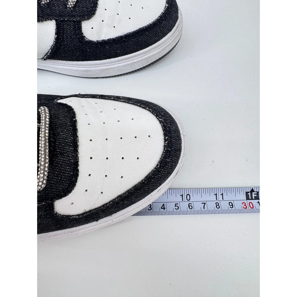 True Religion Sneakers Kids Size 9 Black White Denim Rhinestone Casual Shoes